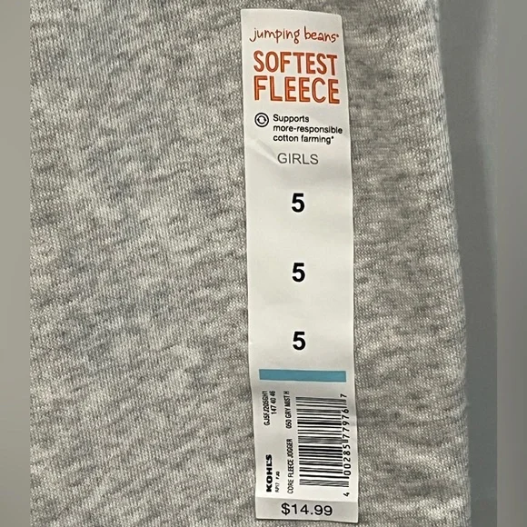 NWT Girls Jumping Bean Fleece Lined Grey Drawstring Joggers - Size 5 - Picture 8 of 8